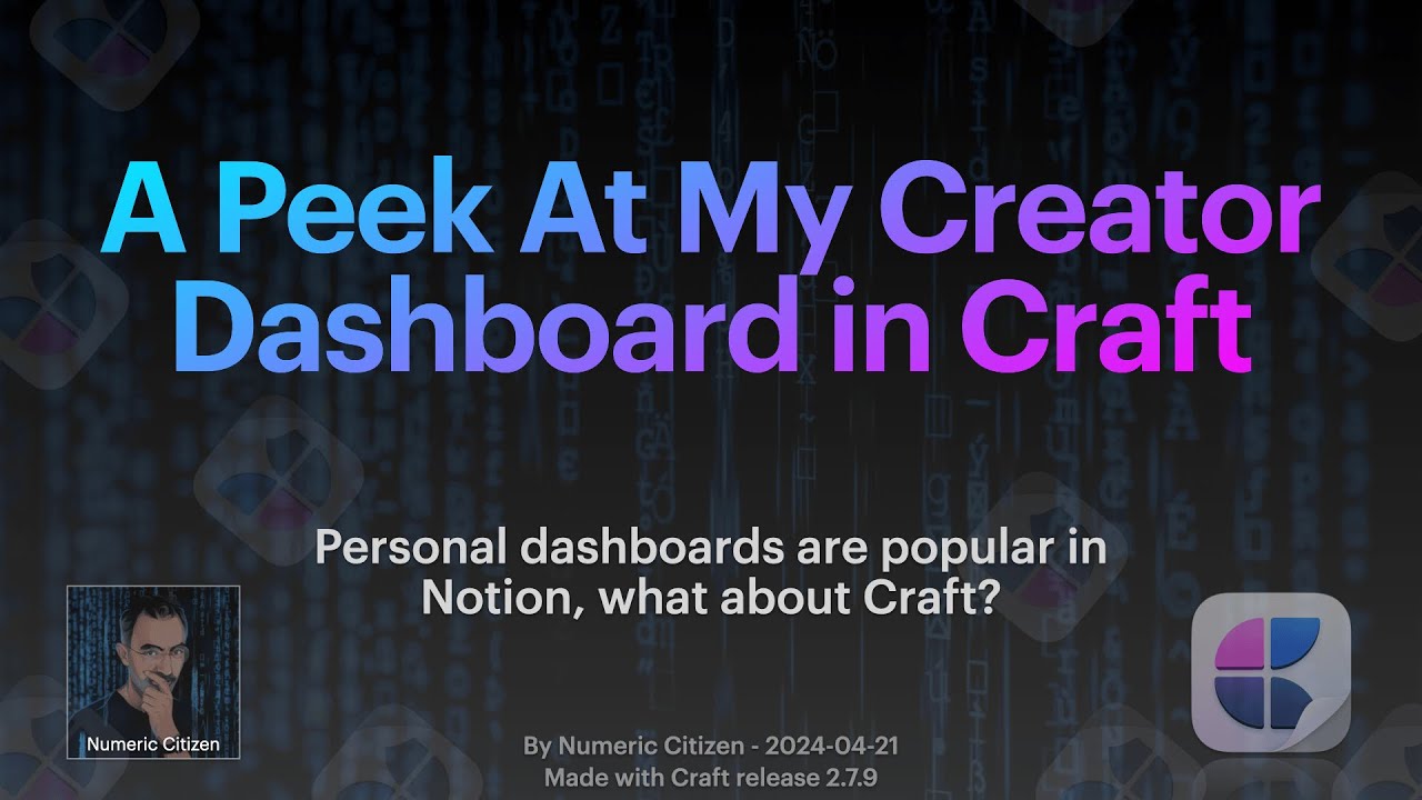 A Peek at My Creator Dashboard in Craft